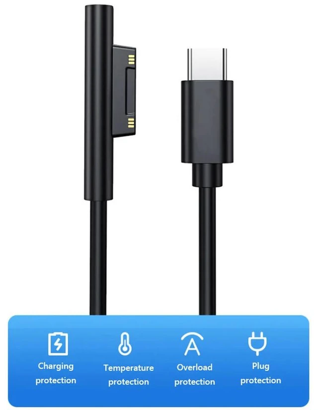 Alt view image 3 of 3 - USB Type C Power Supply PD Fast Charger Adapter Cable USB C Power Fast Charger Cable for Microsoft Surface Pro