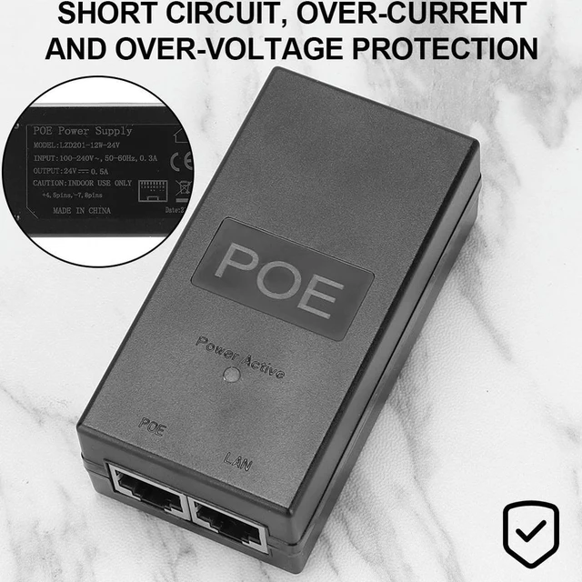 Alt view image 3 of 3 - POE Power Supply DC Adapter 24V 0.5A 24W Desktop POE Power Injector Ethernet Adapter Surveillance CCTV Supplies