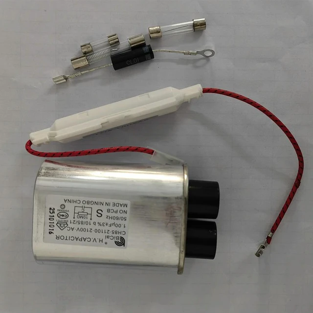 Alt view image 3 of 3 - For Microwave Oven Capacitor Parts High Voltage Capacitor + Power Fuse + Diode + High Voltage Fuse Microwave Oven Accessories