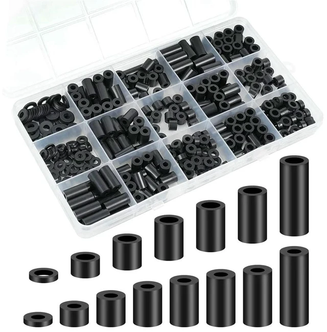 Main image of Nylon Sps, Plastic Sps Washers Assortment Kit, 345 Pcs Electrical Outlet Screw Sps, M3 M4 Black Round Sp
