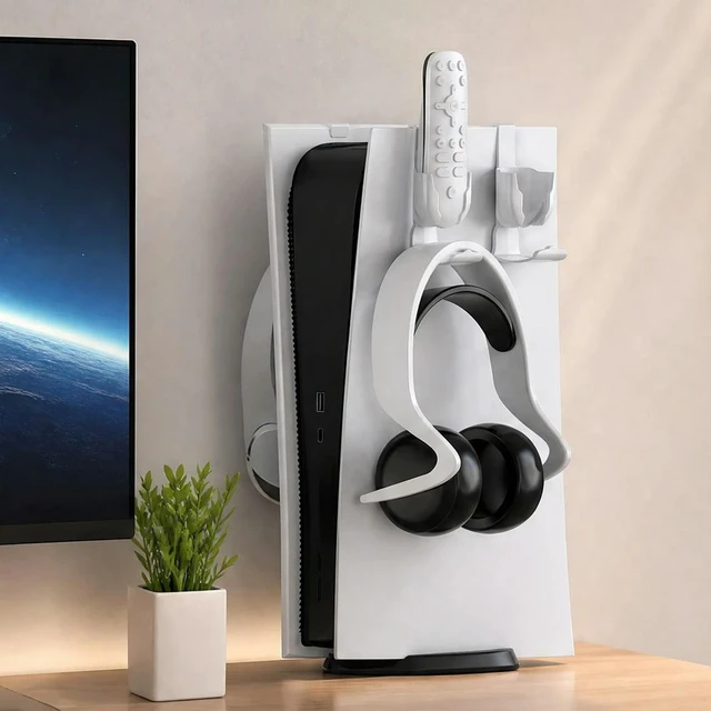 Alt view image 2 of 3 - Headphone Remote Hanger for PS 5 Series Console Dual Organizer for PS 5/Slim/Pro Gaming Setup Accessories