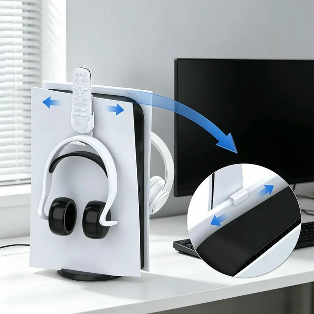 Alt view image 3 of 3 - Headphone Remote Hanger for PS 5 Series Console Dual Organizer for PS 5/Slim/Pro Gaming Setup Accessories