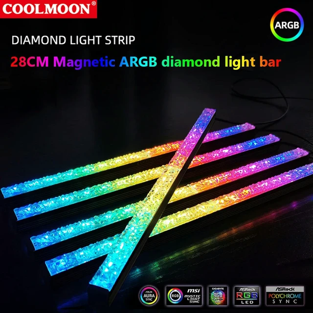 Alt view image 2 of 3 - ARGB LED Strip Light 5V 3Pin/Small 4Pin Diamond Magnetic DIY Lamp for PC Case
