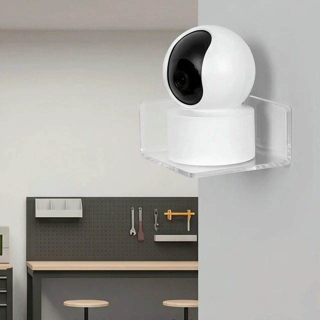 Alt view image 2 of 3 - 2Pcs Acrylic Camera Corner Shelf Adhesive Wall Mount Floating Holder for Small Devices Baby Monitor Bedroom Kitchen