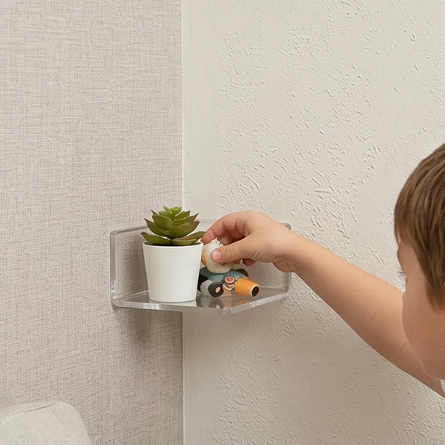 Alt view image 3 of 3 - 2Pcs Acrylic Camera Corner Shelf Adhesive Wall Mount Floating Holder for Small Devices Baby Monitor Bedroom Kitchen