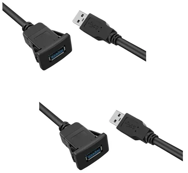 Main image of 2 Pcs 1M Socket Cable USB 3.0 Auto Car Flush Mount Male To Female Extension Cord Dashboard Panel Square Audio Line
