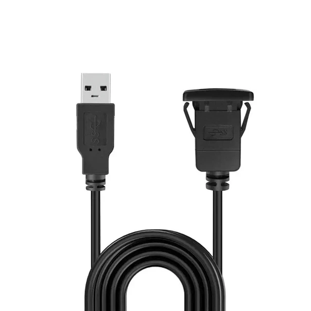 Alt view image 3 of 3 - 2 Pcs 1M Socket Cable USB 3.0 Auto Car Flush Mount Male To Female Extension Cord Dashboard Panel Square Audio Line