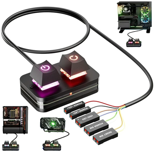 Main image of 2M Desktop Computer Power Switch with ON Off Reset Power Supply Control Adapter Cable with RGB Light for Computers Motherboard