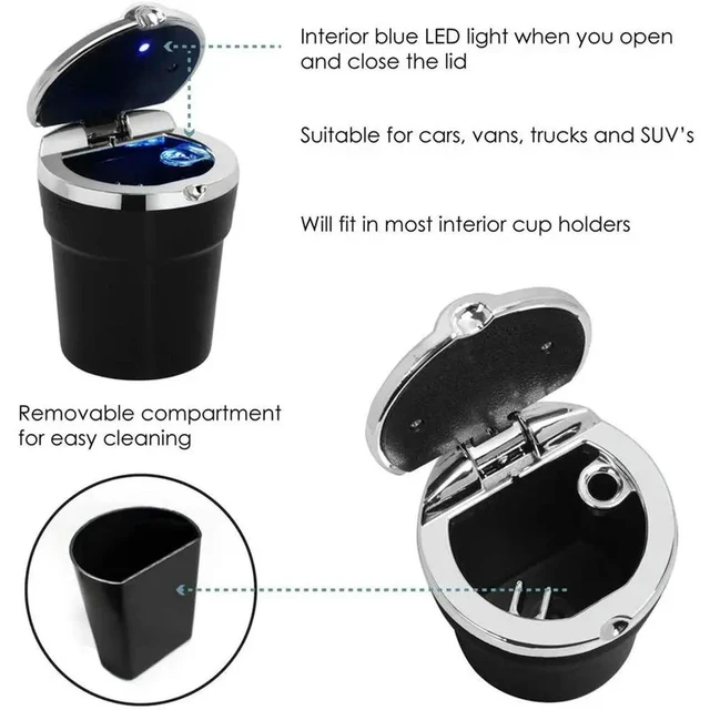 Alt view image 2 of 3 - 2X Car Ashtray With Lid - Travel Car Ashtray Self-Extinguishing - Made Of Fire Resistant Plastic, Black