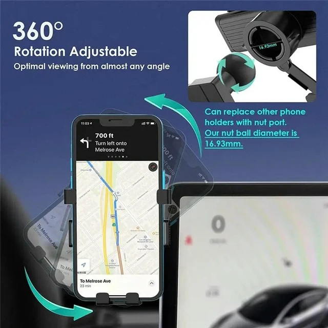 Alt view image 2 of 3 - Cellphone Mount For Tesla Model 3 Model Y, Dashboard Phone Holder Stand 360° Rotation Adjustable Accessories