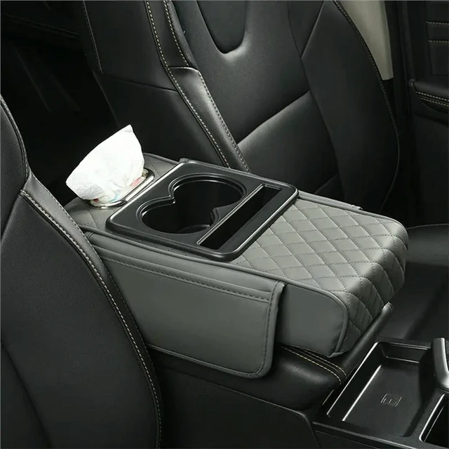 Alt view image 3 of 3 - Thicken Height Pad Armrest Box Multifunctional Car Armrest Mat Cup Holder Tissue Box Arm Rest Cushion Gray