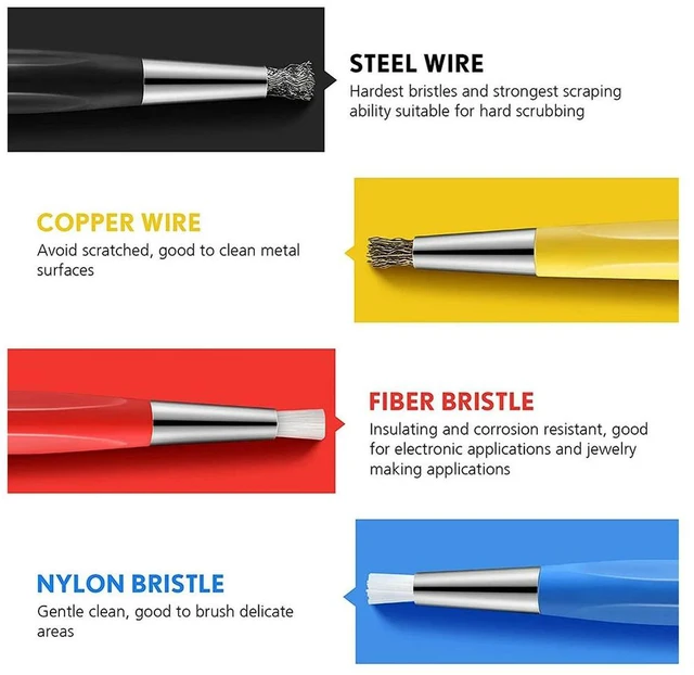 Alt view image 3 of 3 - 4Pcs/Set Rust Removal Brush Pen Glass Fiber / Brass /Steel /Nylon Brush Pen Shape Watch Parts Polishing Cleaning Tool