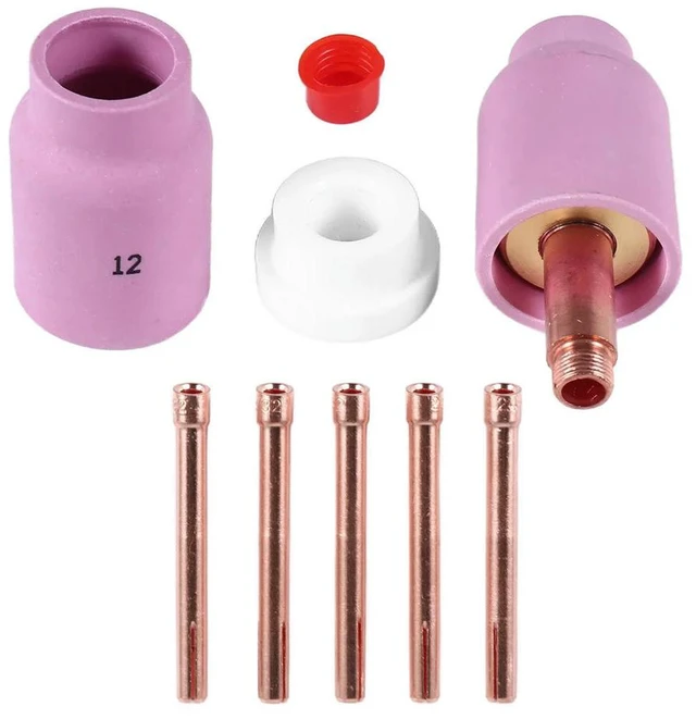 Alt view image 2 of 3 - 9Pcs TIG Welding Torch Large Long Gas Lens & Alumina Cup for WP17 WP18 WP26 TIG Collet Bodies Spares Kit Accessories