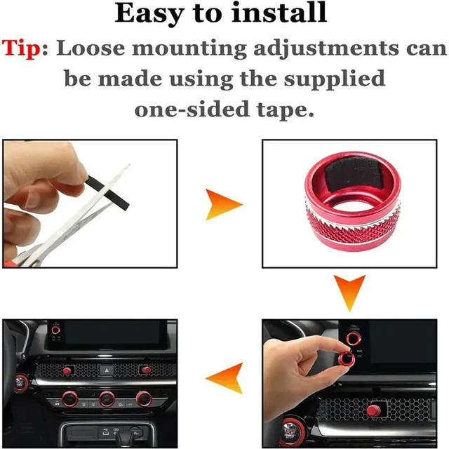 Alt view image 2 of 3 - For Honda Civic For CRV 2023-2026, For 9Pcs Air Conditioning Knob Cover Start Stop Button Ring Accessories 2022-2026