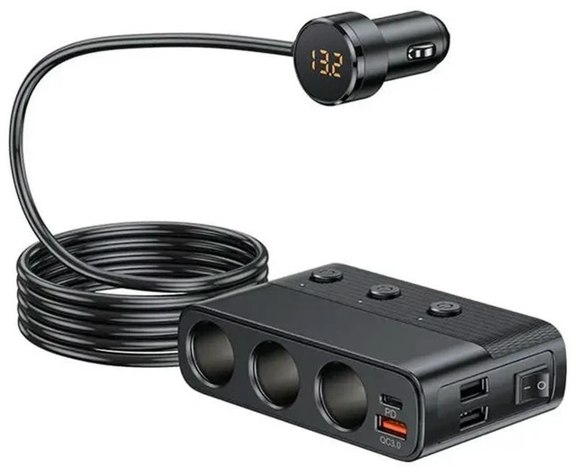 Main image of Car Adapter 127W With PD QC3.0 USB & Type-C Ports Splitter LED Display - Model C28