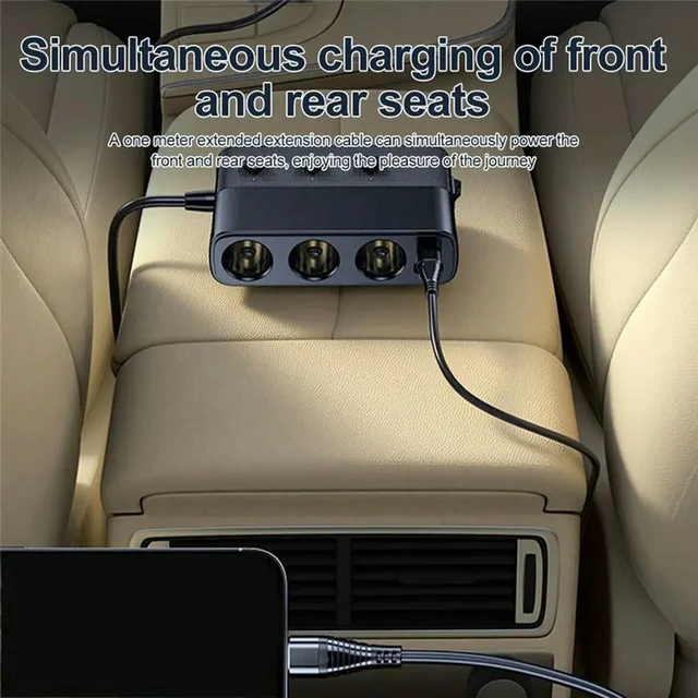 Alt view image 2 of 3 - Car Adapter 127W With PD QC3.0 USB & Type-C Ports Splitter LED Display - Model C28