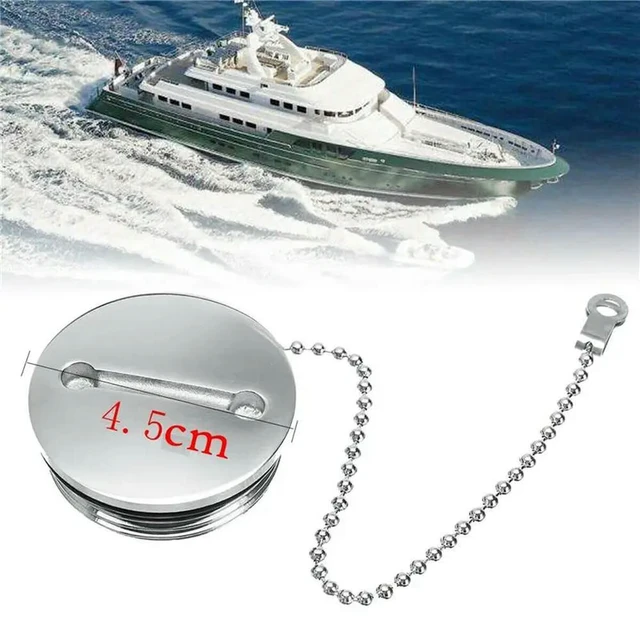Alt view image 2 of 3 - 2X Boat Deck Fill Filler Replacement Cap With Chain Stainless Steel Fuel Water Gas
