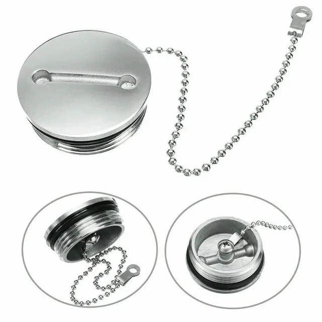 Alt view image 3 of 3 - 2X Boat Deck Fill Filler Replacement Cap With Chain Stainless Steel Fuel Water Gas