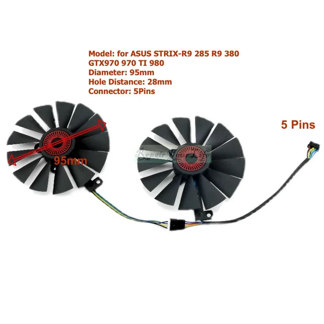 Alt view image 3 of 3 - 95mm VGA GPU Fans Graphics Card Cooling Fan Cooler for GTX970 970 TI 980 780 STRIX-R9 285 380 PLD10015S12H FD10015H12 5Pins