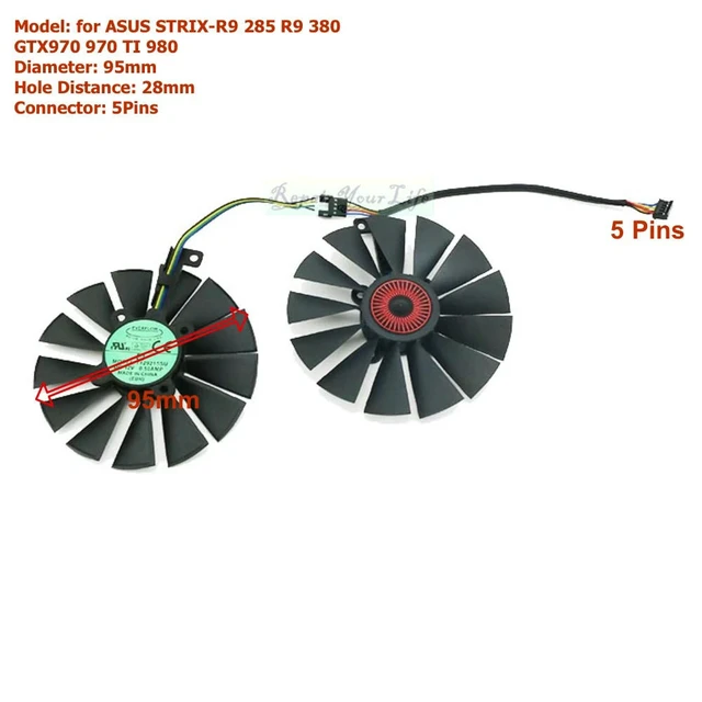Alt view image 2 of 3 - 95mm VGA GPU Fans Graphics Card Cooling Fan Cooler for GTX970 970 TI 980 780 STRIX-R9 285 380 PLD10015S12H FD10015H12 5Pins