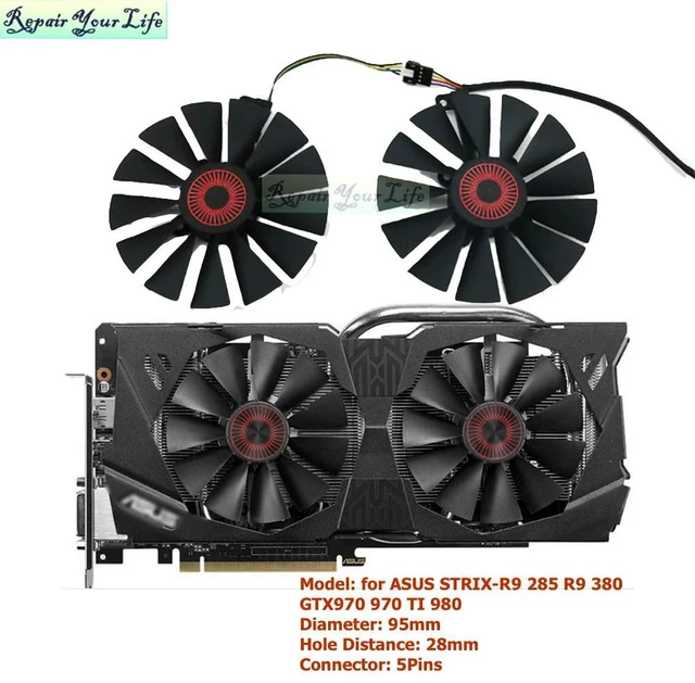 Main image of 95mm VGA GPU Fans Graphics Card Cooling Fan Cooler for GTX970 970 TI 980 780 STRIX-R9 285 380 PLD10015S12H FD10015H12 5Pins