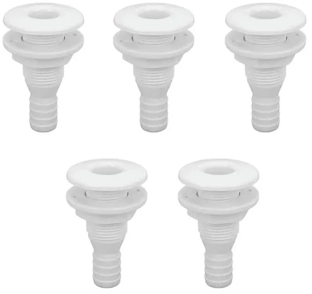 Main image of 5X Boat Water Drain Scupper ABS 3/4In White Through Hull Connector Hose Coupling Drain Outlet Replacement Hardware