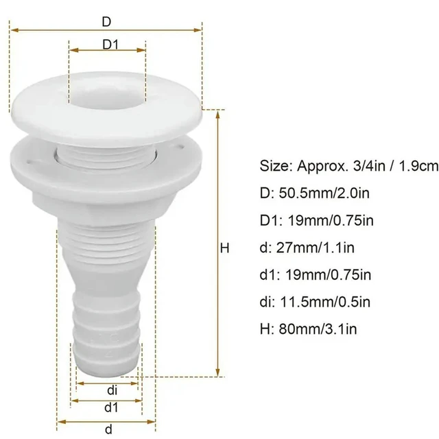 Alt view image 3 of 3 - 5X Boat Water Drain Scupper ABS 3/4In White Through Hull Connector Hose Coupling Drain Outlet Replacement Hardware