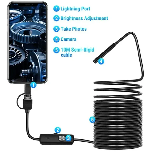 Alt view image 3 of 3 - USB Flexible Snake Camera Sewer Industrial Endoscope Piping Endoscopy 5.5Mmx10m Car For Android 3 In 1 Borescope