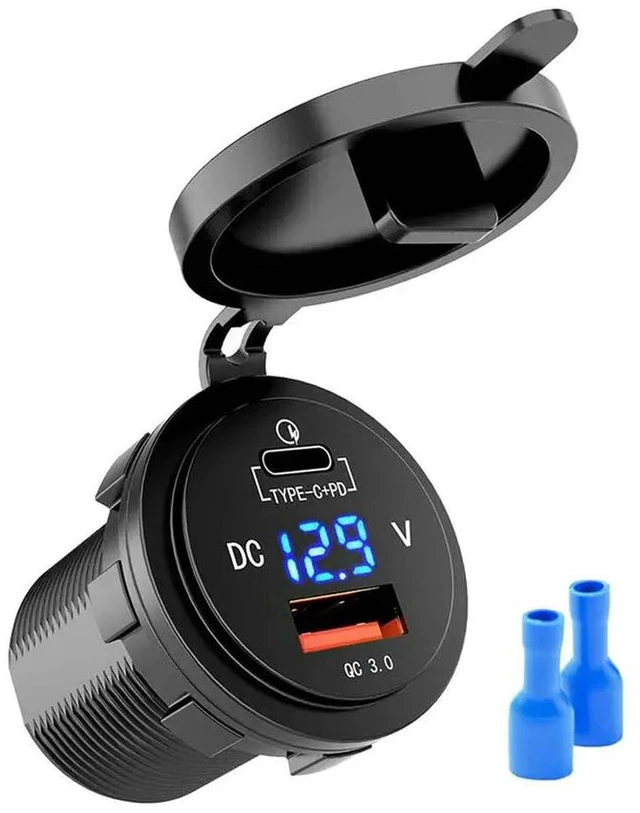 Main image of 2X 18W Quick Charge 3.0 USB Car 48W Type-C PD Fast Charge Socket Outlet Adapter For Car, Boat, RV, Motorcycle