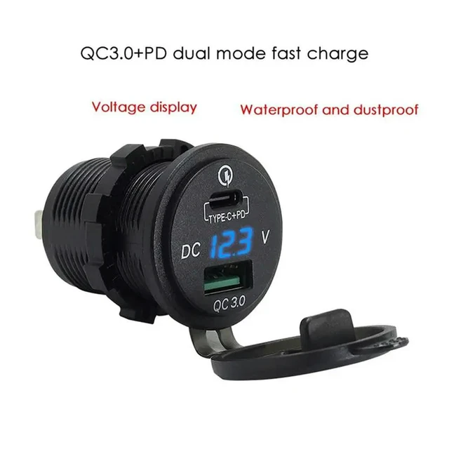 Alt view image 2 of 3 - 2X 18W Quick Charge 3.0 USB Car 48W Type-C PD Fast Charge Socket Outlet Adapter For Car, Boat, RV, Motorcycle