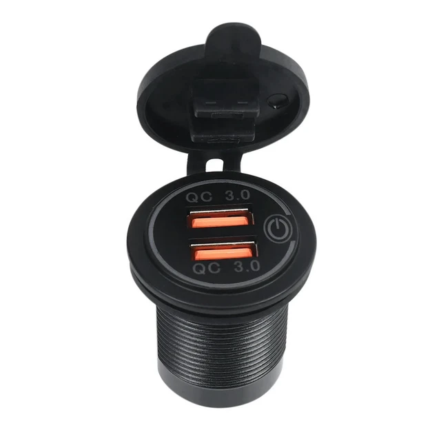 Alt view image 3 of 3 - 3X Quick Charge 3.0 Dual USB Car 12V 36W USB Fast With Switch For Boat Motorcycle Truck Golf Cart Green
