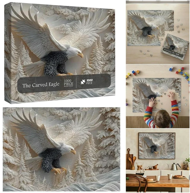 Main image of Majestic Bald Eagle Puzzle Game 1000 Pieces Eagle Puzzles Games Carved Eagle Puzzle for Adults Family Activity & Home Decor