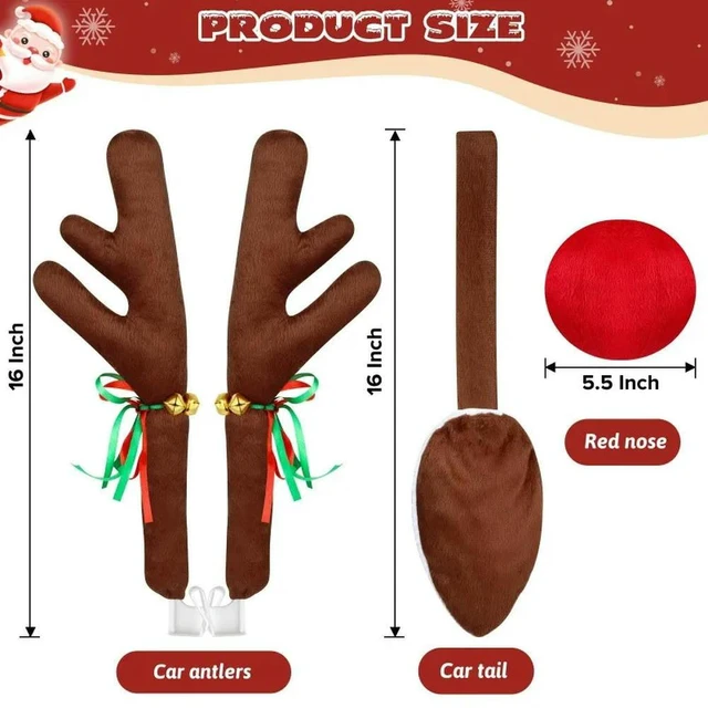 Main image of For Car Reindeer Antler Kit 2 Set Nose And Tail, For Car Window Christmas Decorations Auto Decoration