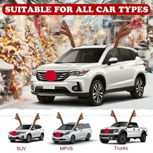 Alt view image 3 of 3 - For Car Reindeer Antler Kit 2 Set Nose And Tail, For Car Window Christmas Decorations Auto Decoration