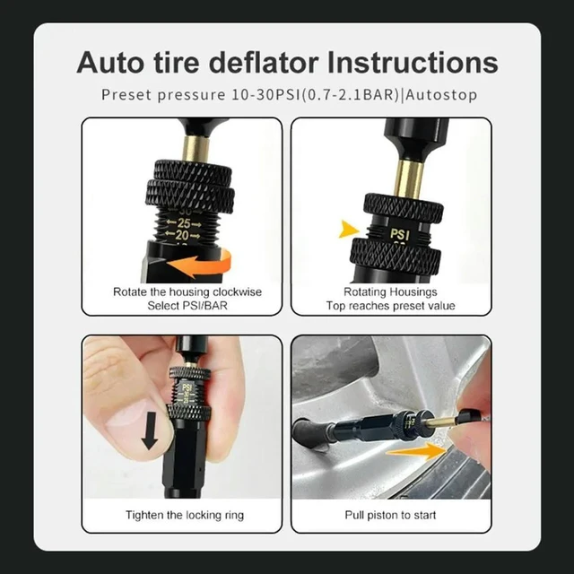 Main image of 4Pcs Upgrade Automatic Tire Deflators Set,Adjustable Auto-Stop Tire Deflator Valve For Offroad Tyre Air Down Tool