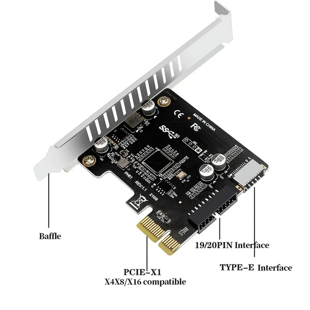 Alt view image 3 of 3 - Computer PCI-E To USB 3.0 Type C Front Panel Adapter 19PIN PCI-E To USB 3.0 Hub Splitter Expansion Card
