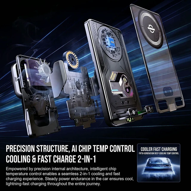 Alt view image 3 of 3 - Temperature-Controlled 15W Car Charger Wear Resist Auto Clamping Phone Holders for Cars Truck Accessories
