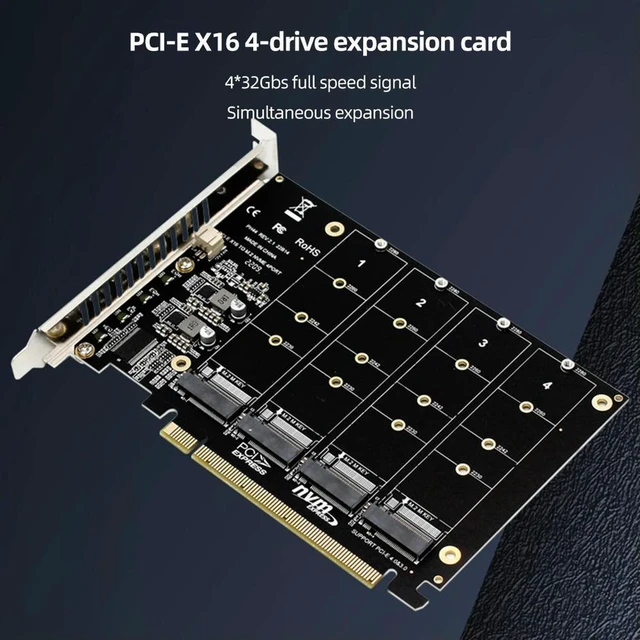 Alt view image 3 of 3 - 4 Port M.2 NVME SSD To PCIE X16 Hard Drive Converter 4X32Gbps Reader Expansion Card Support 2230/2242/2260/2280 LED Indicator