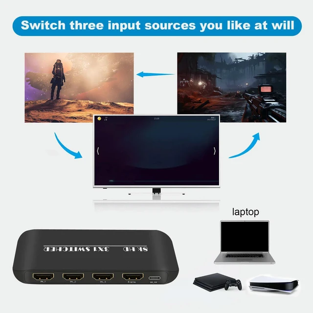 Alt view image 2 of 3 - Converter 8K 60Hz 4K 120Hz HDMI-compatible 2.1 Expander Selector with Remote Control for 5 Xbox for TV