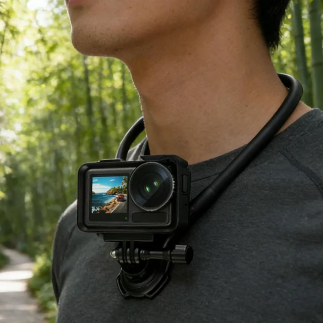 Alt view image 3 of 3 - For Action 5 Pro/4/3/Gopro 13/12 Hands Free Sport Camera Holder Adjustable Silicone Necks Hold Mount for POV Vlog Recording
