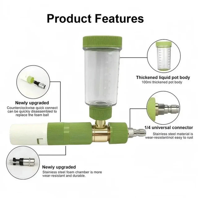 Alt view image 3 of 3 - High Pressure For Car Wash Accessories- Handheld Snow Foam Cannon 100Ml With 1/4" Quick Connect Soap Bottle 5 Nozzles