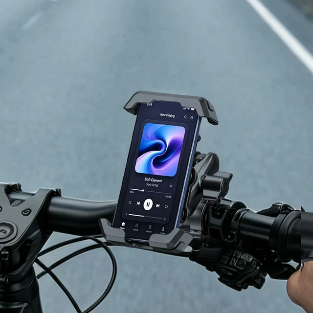 Alt view image 3 of 3 - Anti-Shake Bike Phone Holder Shock Absorbing Adjustable Handlebar Mount Fits 4.8-7.5 Inch Phones Bicycle Motorcycle Ride