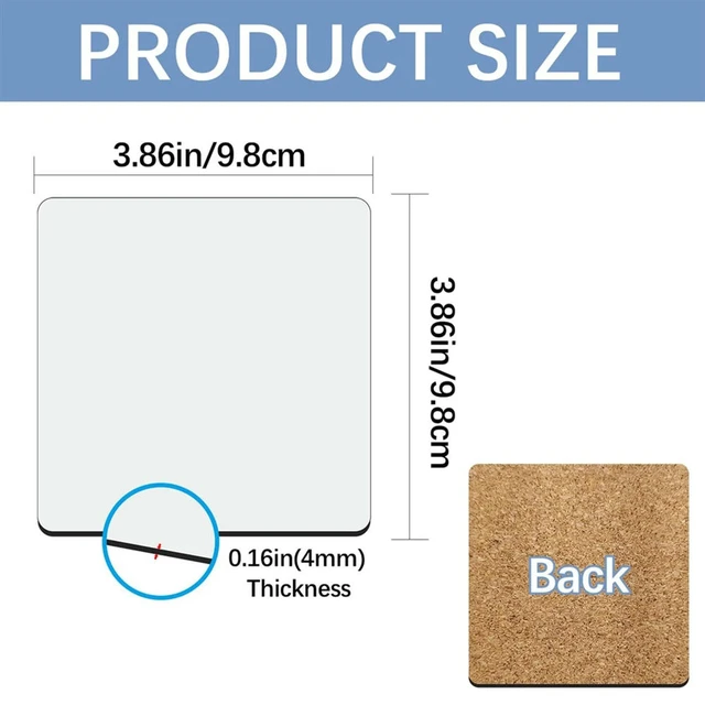 Alt view image 2 of 3 - 30 Pcs Sublimation Square Coaster Blanks Bulk with Cork Back MDF Sublimation Coasters Blanks Cork 3.86x3.86 Inch