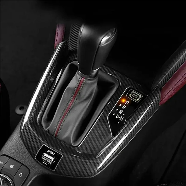 Alt view image 2 of 3 - 2X Carbon Fiber ABS Car Central Gear Shift Knob Panel Frame Cover Trim Car Styling For Mazda 2 20-21 CX-3 15-21 RHD