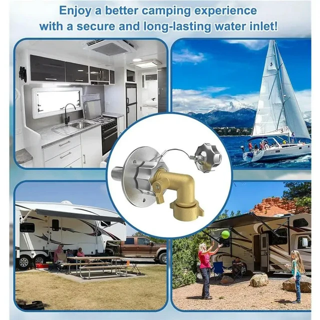 Alt view image 3 of 3 - For RV City Water Inlet With Check Valve, For RV Campers Motorhome Trailer Marine 90° Solid Brass Hose Elbow