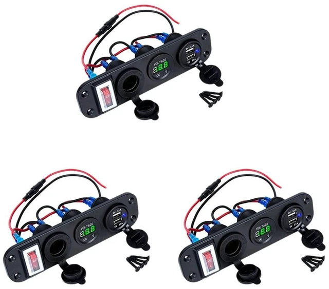 Alt view image 2 of 3 - 3X 4 In 1 Dual QC3.0 Power C-Igarette Lighter Socket Digital Voltmeter With Rocker Switch