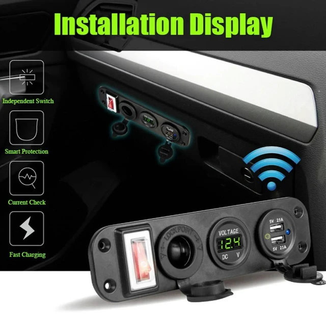 Alt view image 3 of 3 - 3X 4 In 1 Dual QC3.0 Power C-Igarette Lighter Socket Digital Voltmeter With Rocker Switch