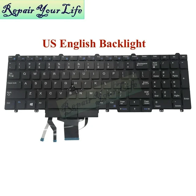 Main image of US English Backlit Keyboard for Latitude N7CXW E5550 E5570 E5580 5590 M7510 M7520 M5520 M7720 0N7CXW Backlight Pointer