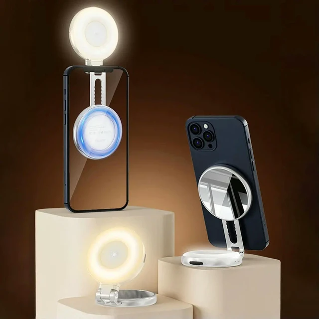 Alt view image 2 of 3 - 3-in-1 LED Fill Light with Mirror Phone Ring Light Travel LED Cell Phone Light for Selfies Photography Makeup Vlogs