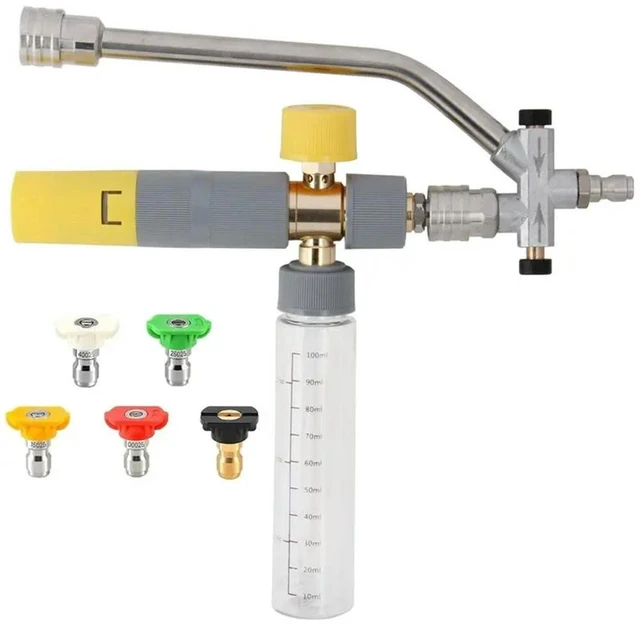 Main image of For Pressure Washer Compatible For Car Wash Mini Foam Cannon With Dual Connector 5 Nozzle Tips 1/4 Inch Quick Connect